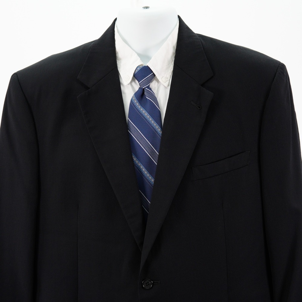 Jos A Bank Signature Collection Wool Black Striped Suit Jacket 44R Tagged 44S